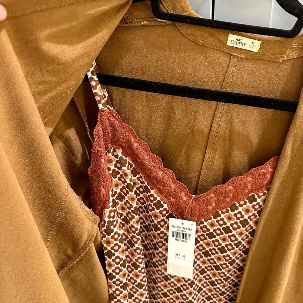 Hollister spaghetti strap Mini Dress with faux brown suede cover-up top - Picture 6 of 7
